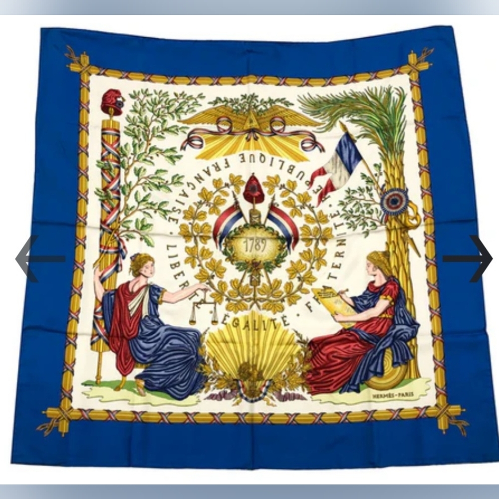 Sold.Vintage HERMES 90 LIBERTE EGALITE FRATERNITE REPUBLIQUE FRANCAISE Scarf - Picture 1 of 5
